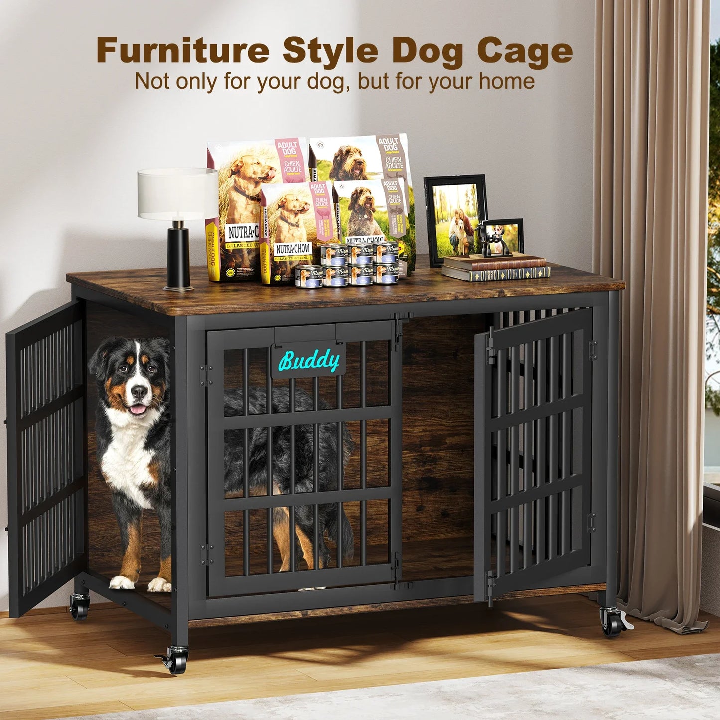 Casters Dog Crate Furniture Heavy Duty Kennel for Indoor Use