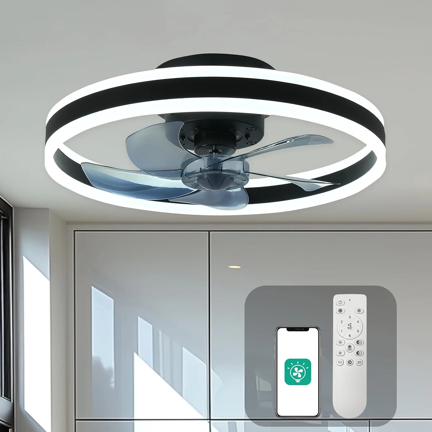Orison Flush Mount Low Profile LED Ceiling Fan With Remote
