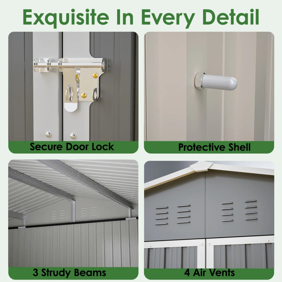 Metal Storage Shed With Reinforced Floor And Lockable Doors