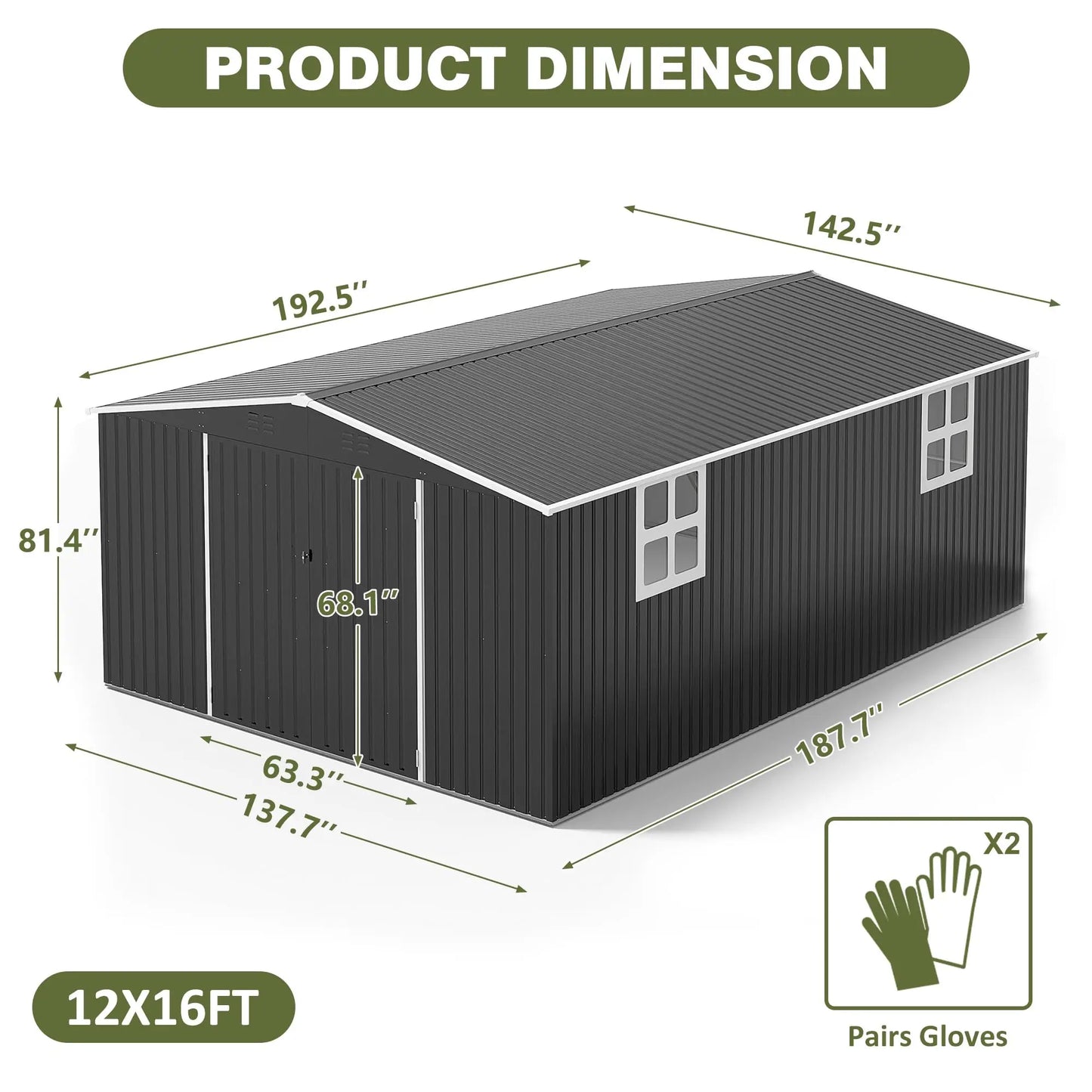 VIWAT Outdoor Metal Storage Shed With Lockable Door Heavy Duty