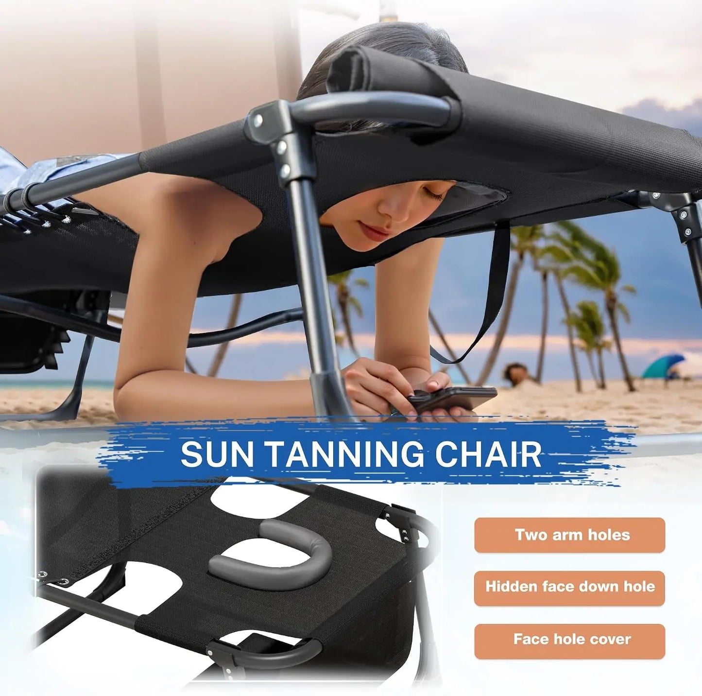 Outdoor Folding Lounge Chair With Face Hole For Pool Patio