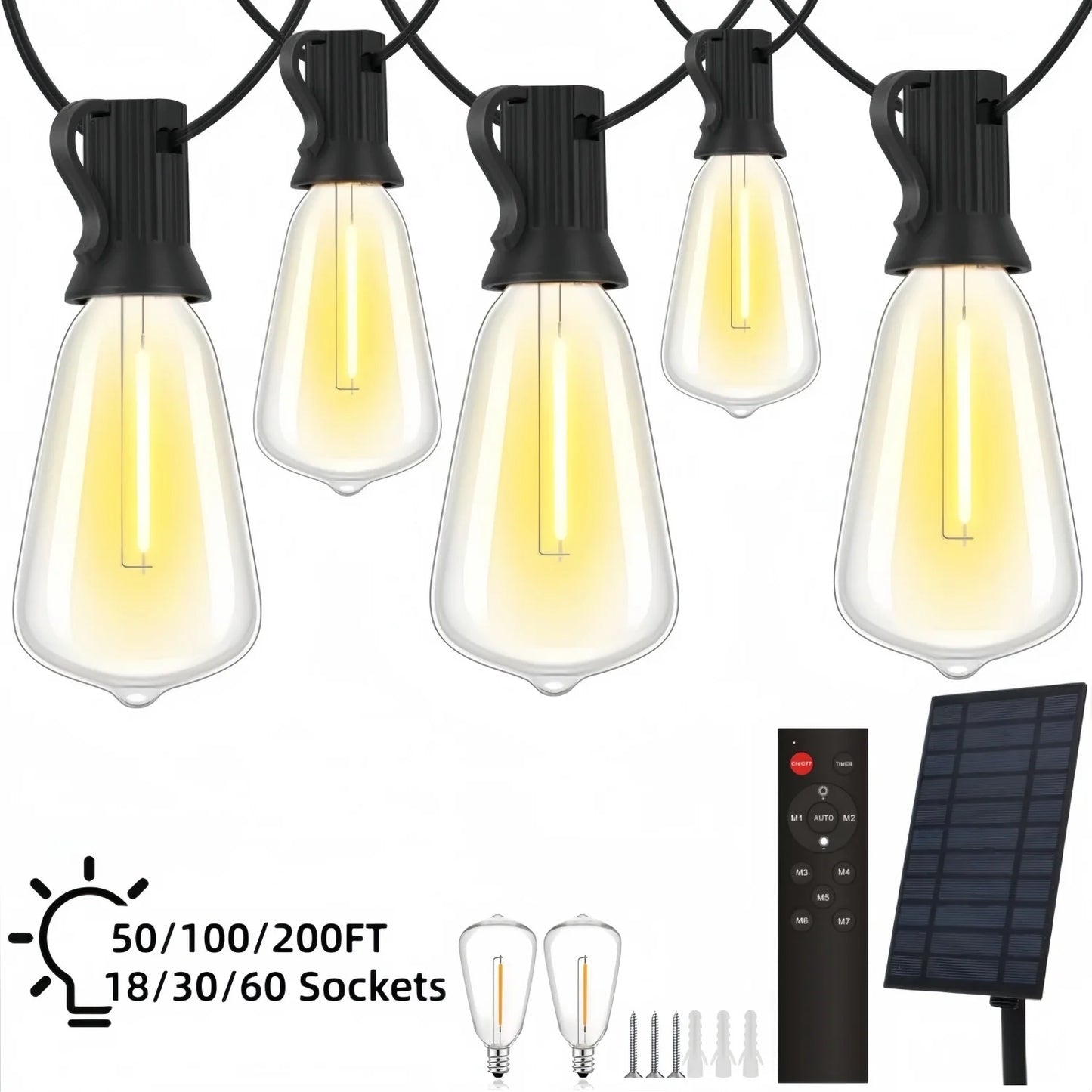 Bhony Solar Outdoor String Lights ST38 Waterproof Patio