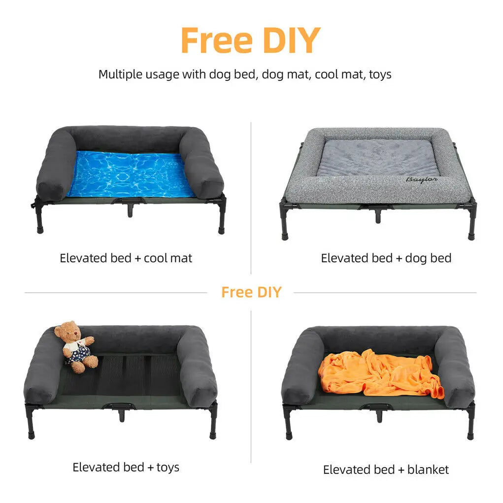BINGOPAW Indoor Outdoor Elevated Pet Lounger Bed With Detachable Plush Bolster