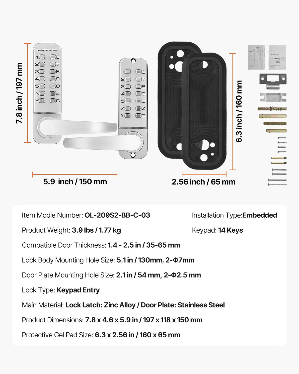 SucceBuy Mechanical Keyless Entry Door Lock 14Key Keypad