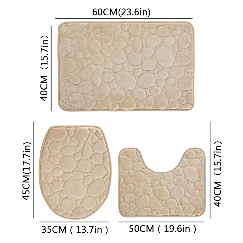 Three-Piece Microfiber Bathroom Mat Set Non-Slip Water Absorbent Stone Pattern