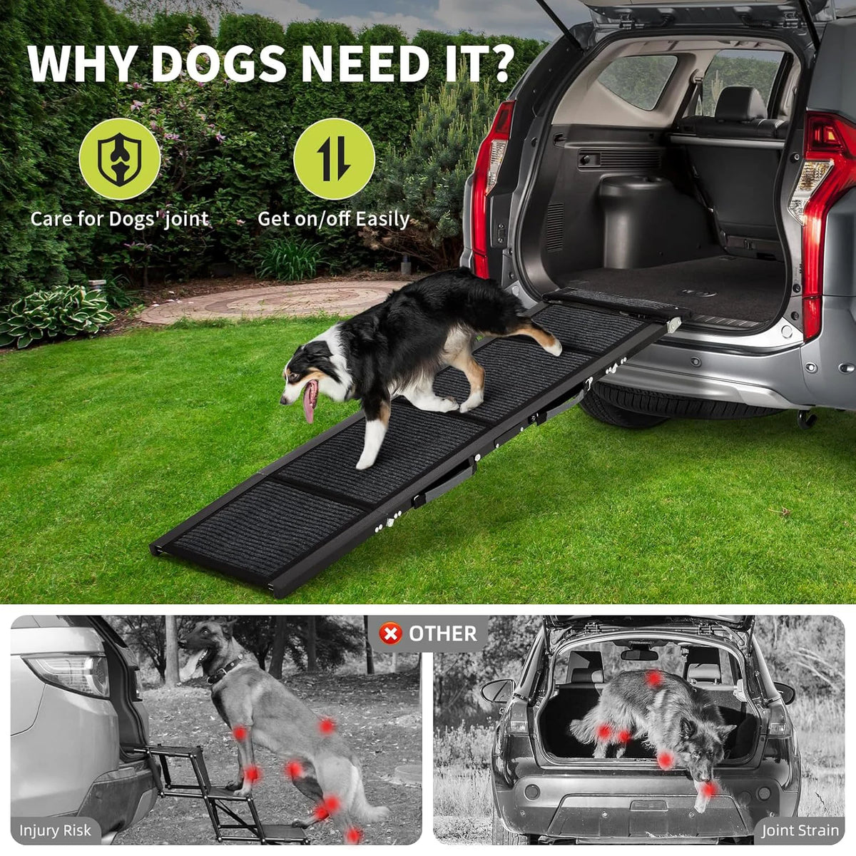 HiMiss Foldable Dog Car Ramp Non Slip Grip Large Breeds