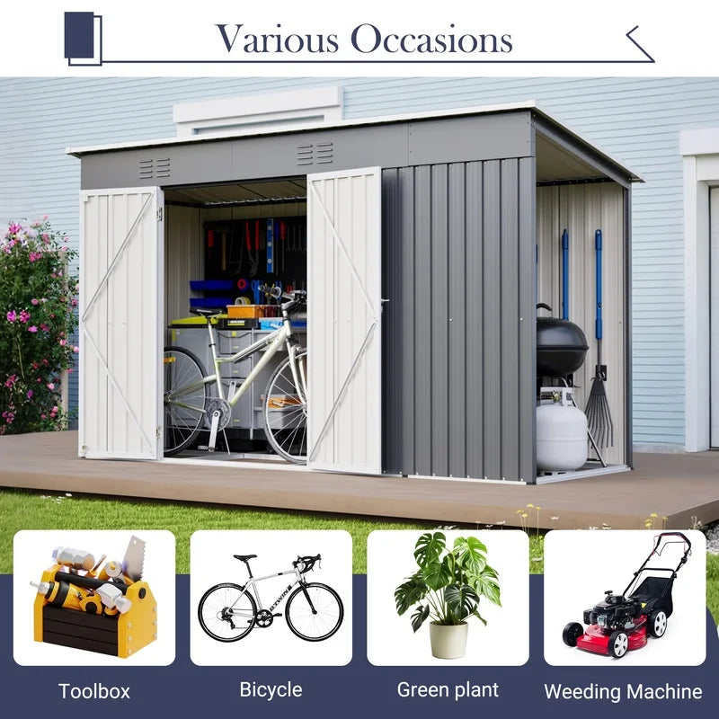 Lockable Metal Garden Shed With Floor Frame For Tools