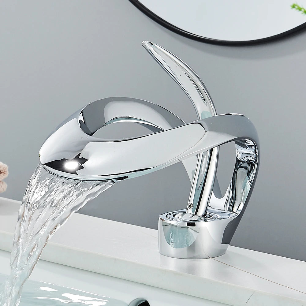 Rozin Waterfall Basin Faucet Deck Mounted Hot Cold Mixer Tap