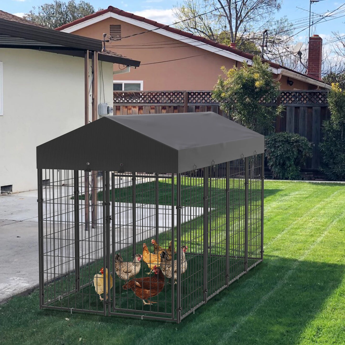 BINGOPAW Large Outdoor Dog Kennel With Welded Wire Canopy
