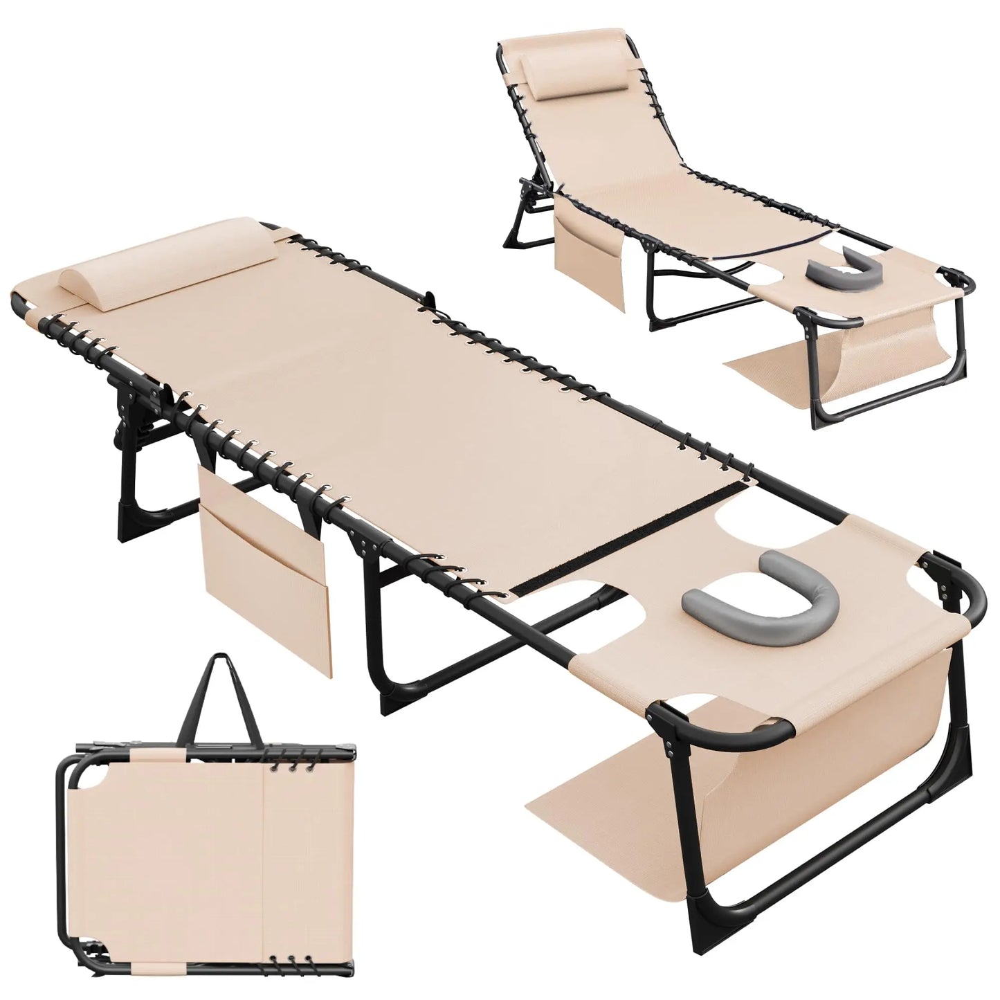 Outdoor Folding Lounge Chair With Face Hole For Pool Patio