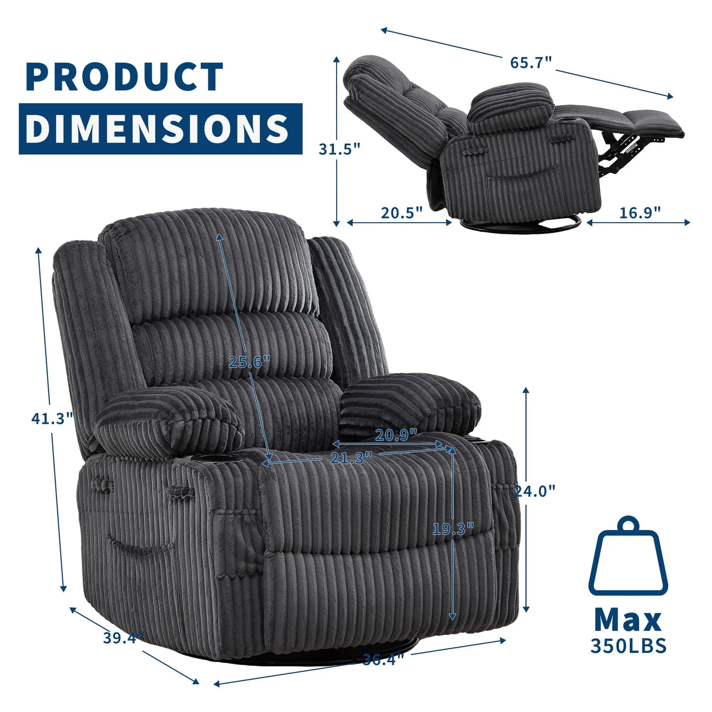 HiMISS 360° Swivel Rocking Glider Chair With Cup Holder