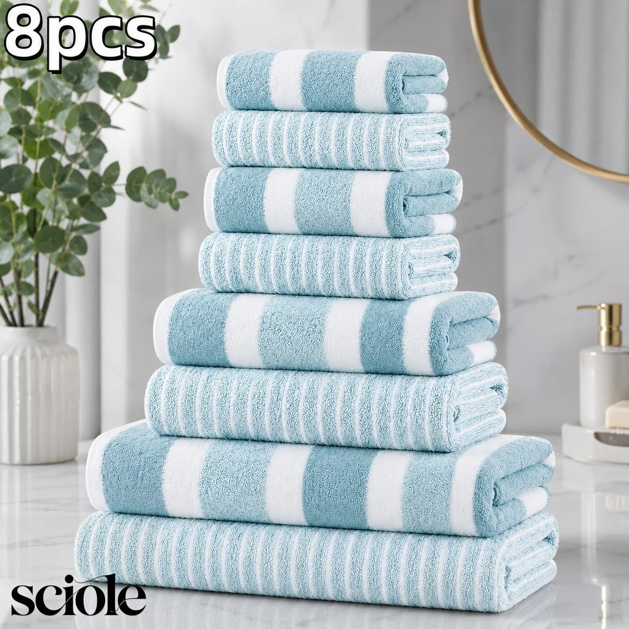 8 Piece Ultra Absorbent Microfiber Towel Set Two Tone Striped