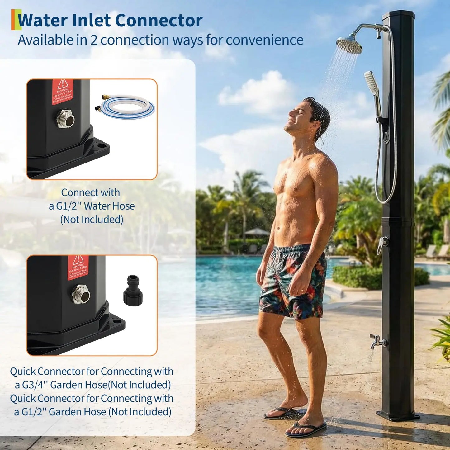 HiMISS Solar Heated Freestanding Pool Shower Outdoor Kit