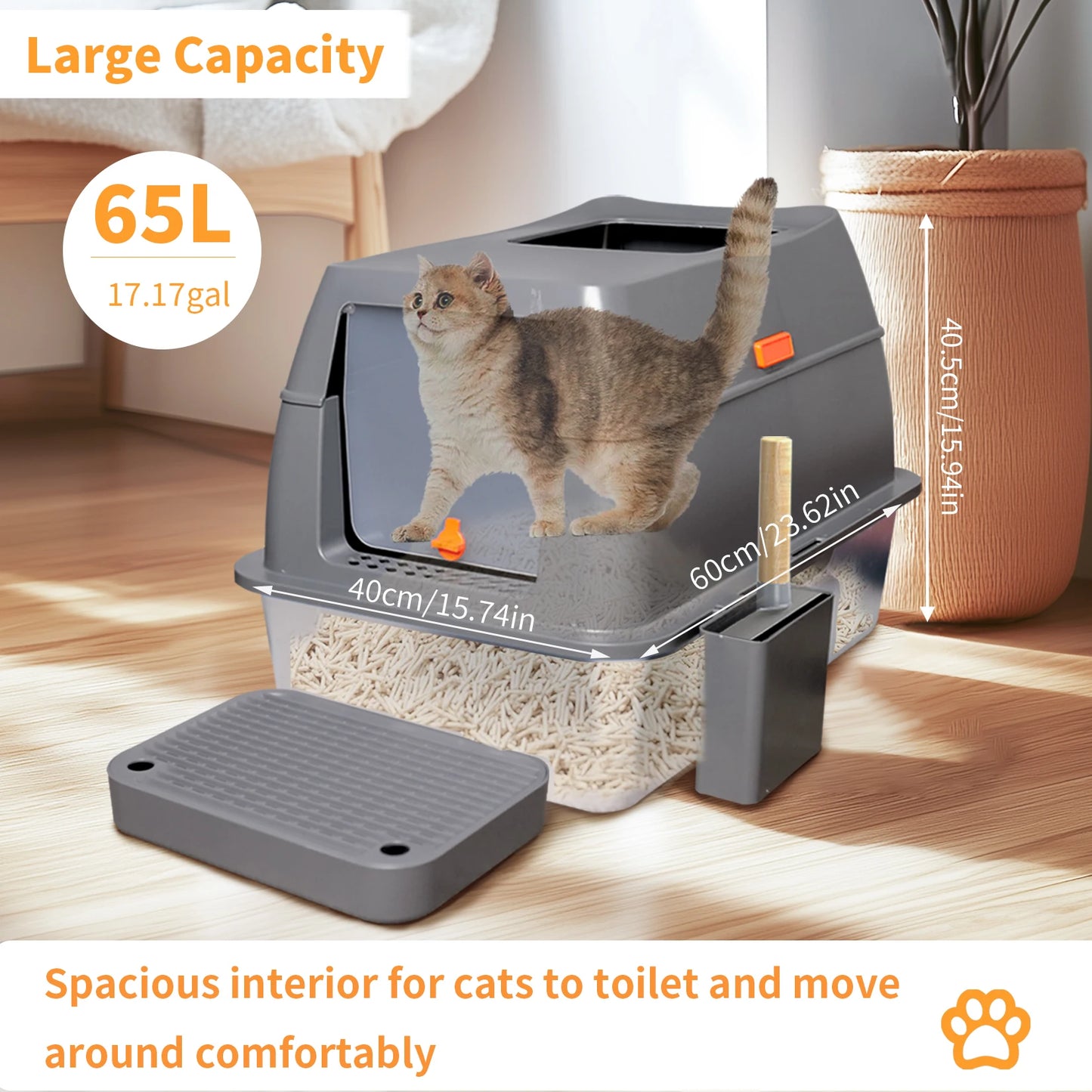 Large Enclosed Cat Litter Box With Lid And High Sides