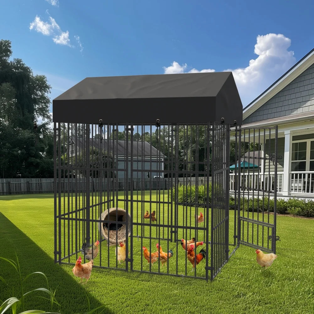 BORWART Heavy Duty Large Dog Kennel Welded Metal Playpen With Roof Cover