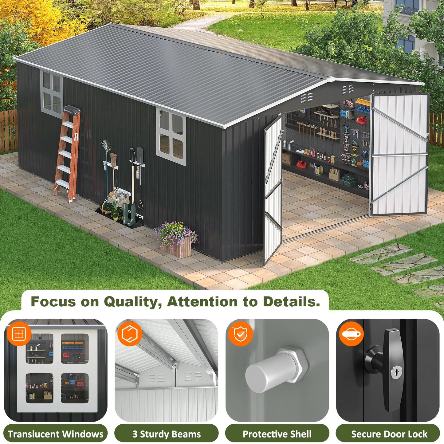 VIWAT Outdoor Metal Storage Shed With Lockable Door Heavy Duty