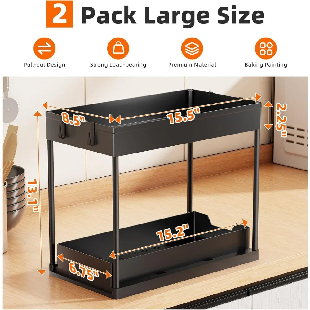 NBVCX Under Sink Organizer 2 Tier Pull Out Storage Pack