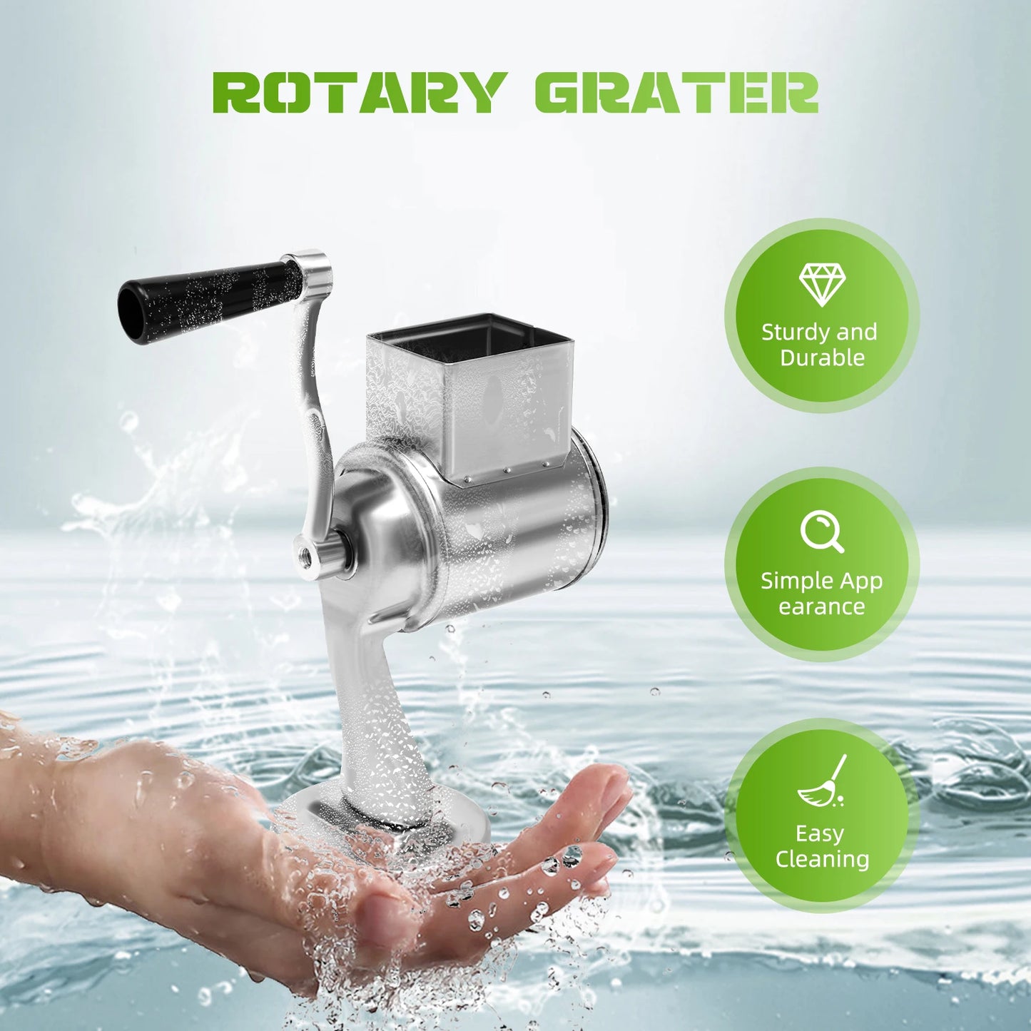 Rotary Grater With 5 Stainless Steel Blades For Vegetables