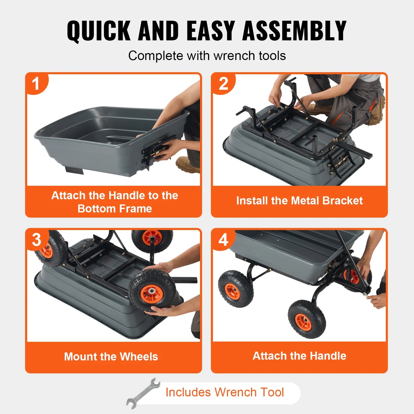 SucceBuy Poly Garden Dump Cart With Steel Frame Heavy Duty