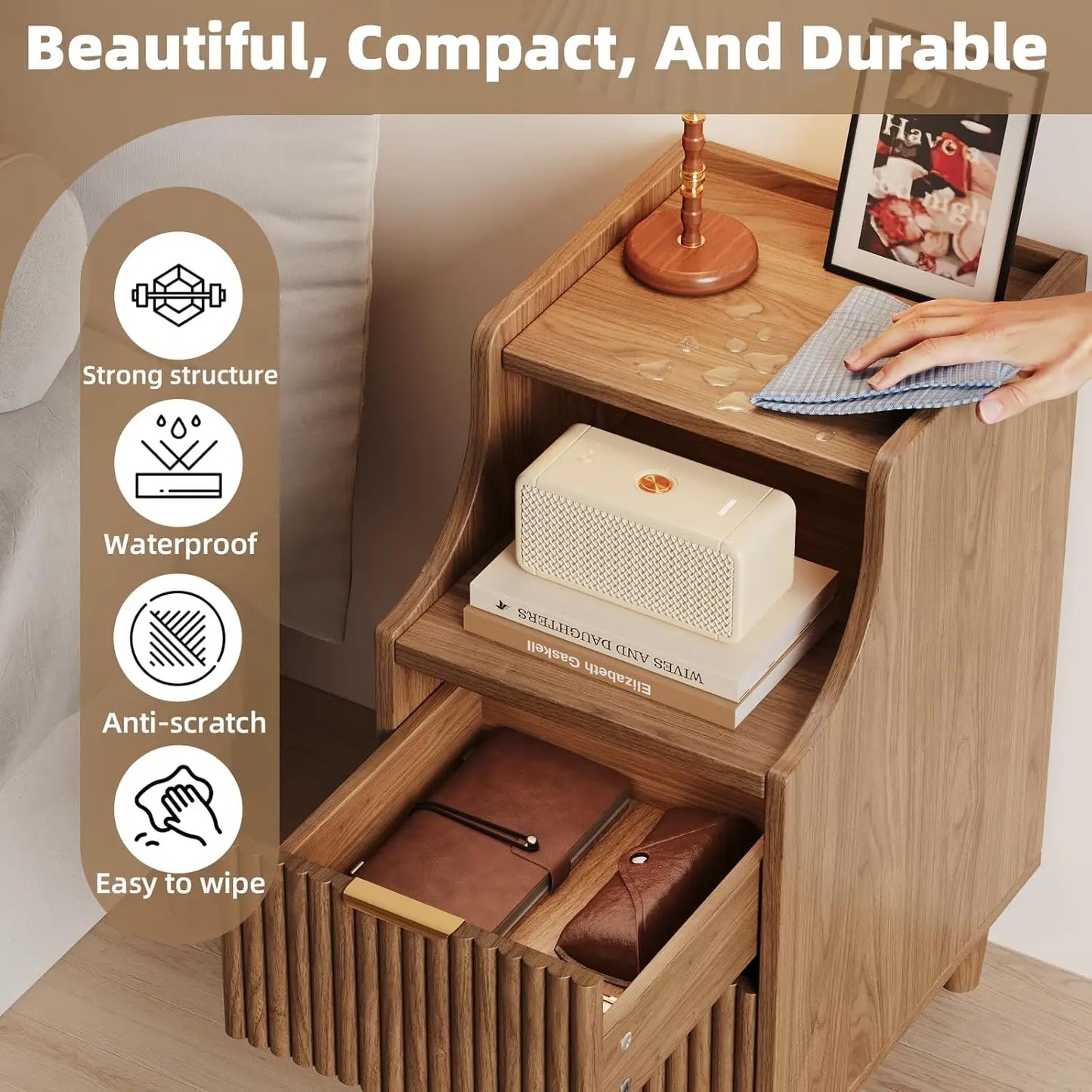 Frame Narrow Nightstand Set Of Two With Two Drawers
