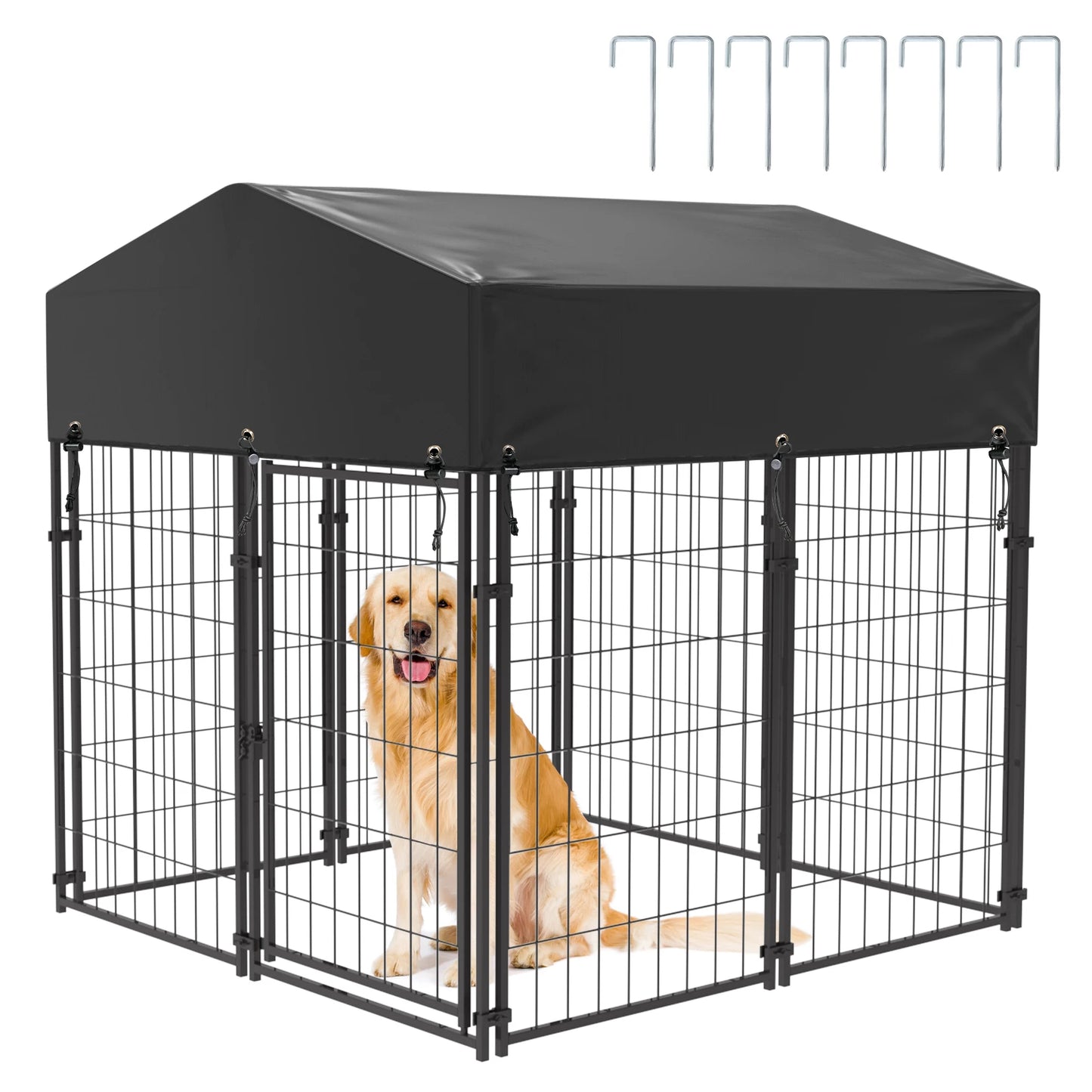 BINGOPAW Large Outdoor Dog Kennel With Welded Wire Canopy