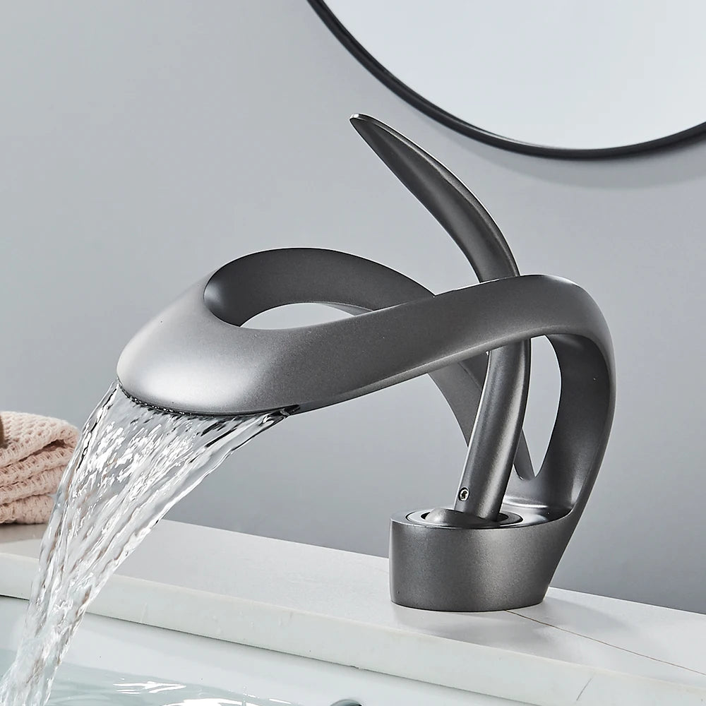Rozin Waterfall Basin Faucet Deck Mounted Hot Cold Mixer Tap