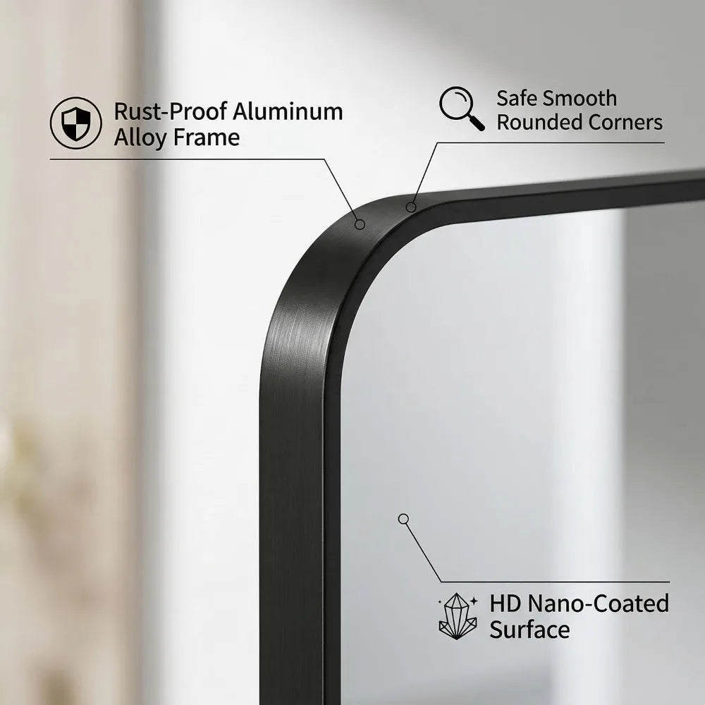 Bathroom Mirror With Black Metal Frame Tempered Glass