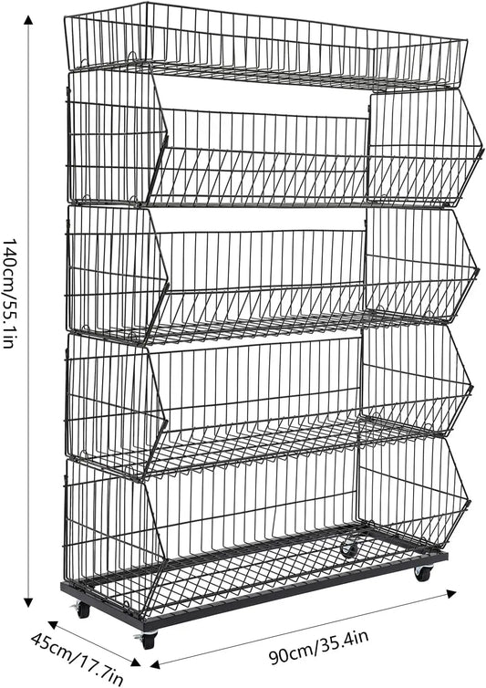5-Tier Wire Metal Mobile Storage Shelf For Home Market