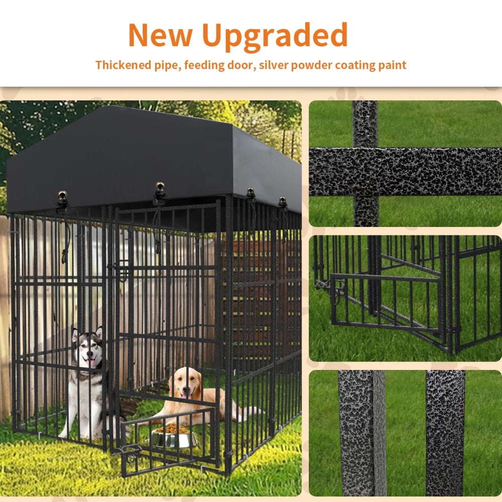 BORWART Heavy Duty Large Dog Kennel Welded Metal Playpen With Roof Cover
