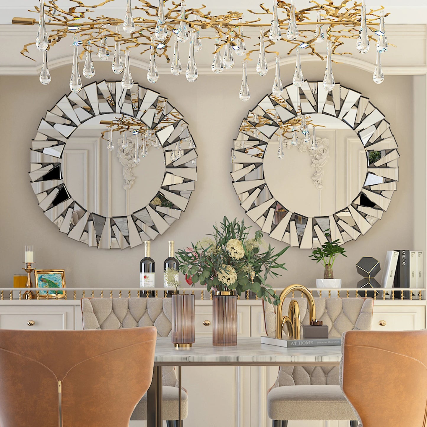 Sunburst Round Mirror Wall Decor Glass Beveled Hanging