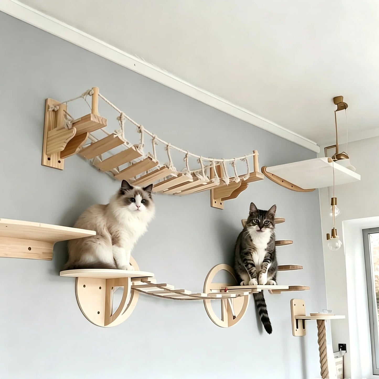 Wall Mounted Cat Bridge With Sisal Rope For Indoor Cats