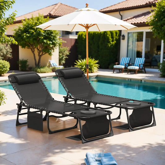 Outdoor Folding Lounge Chair With Face Hole For Pool Patio
