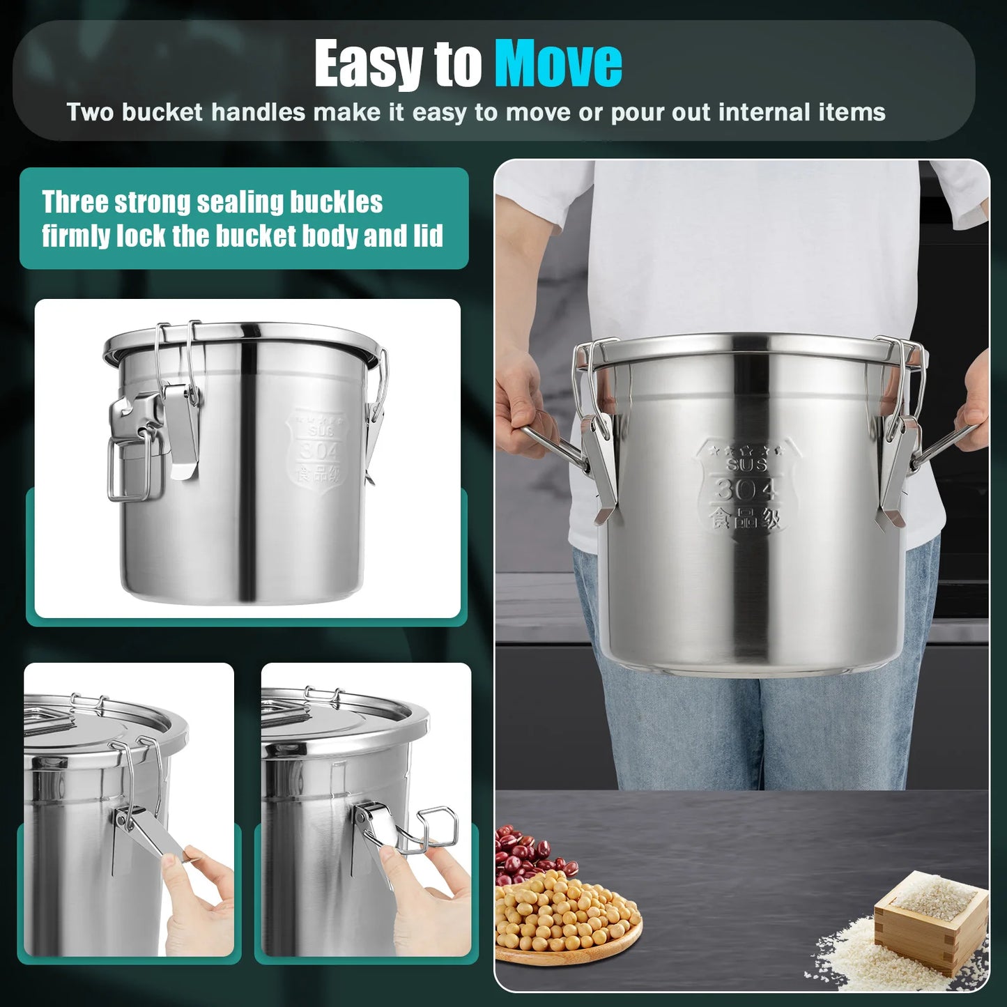 Bymaocar Stainless Steel Cereal Container Airtight Storage Bucket