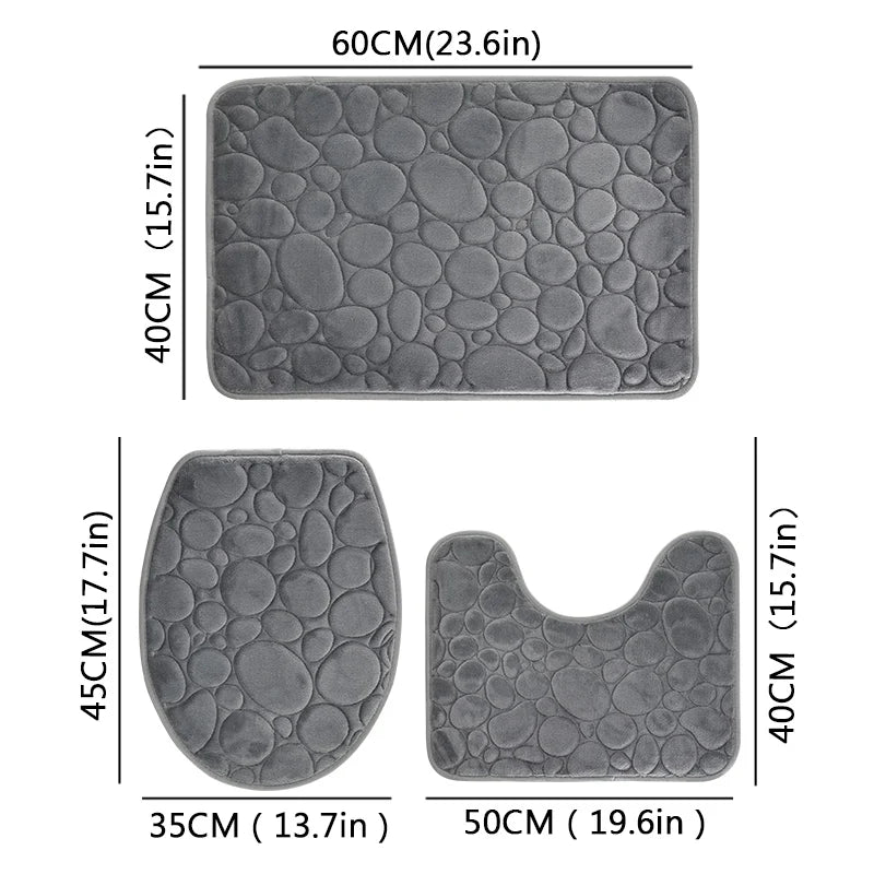 Three-Piece Microfiber Bathroom Mat Set Non-Slip Water Absorbent Stone Pattern