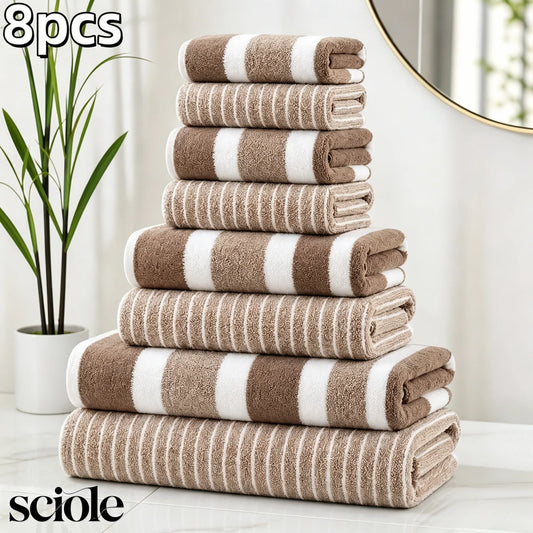 8 Piece Ultra Absorbent Microfiber Towel Set Two Tone Striped