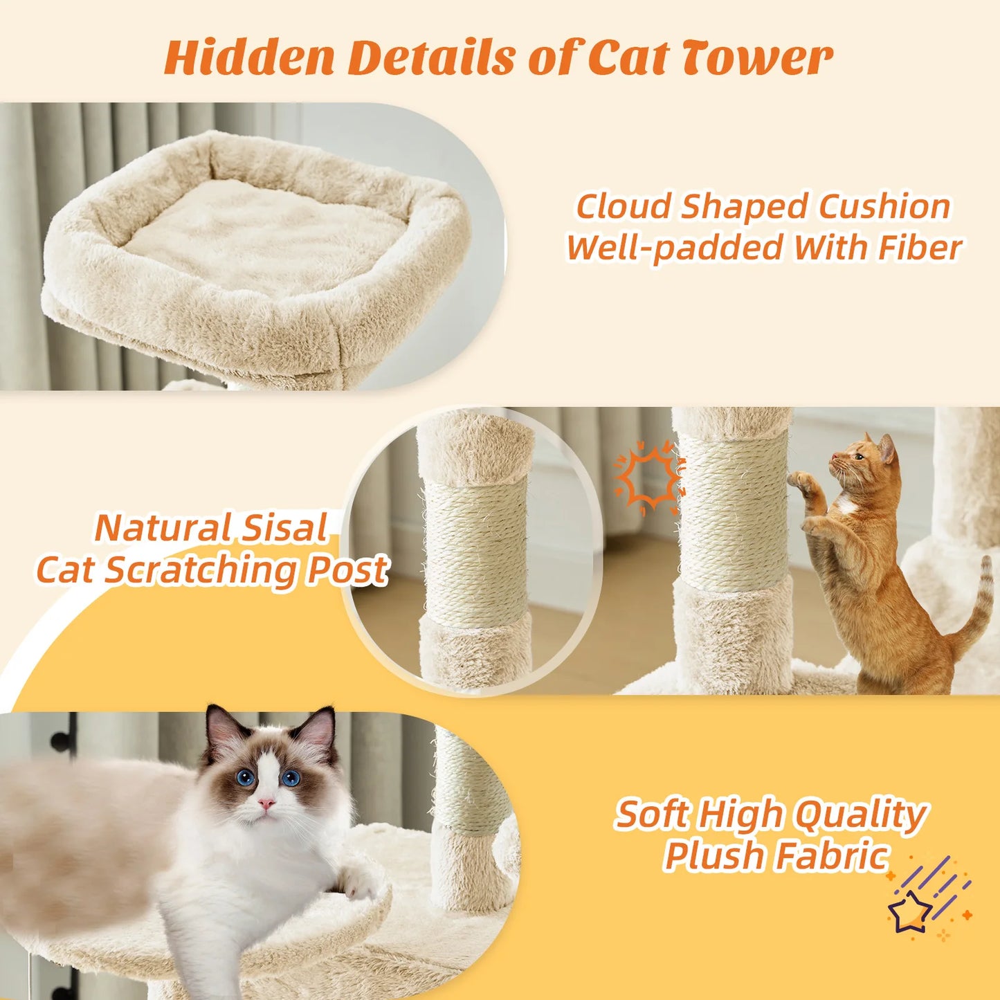 MCQ Cat Tree Tower With Natural Sisal Scratching Posts Pet Condo