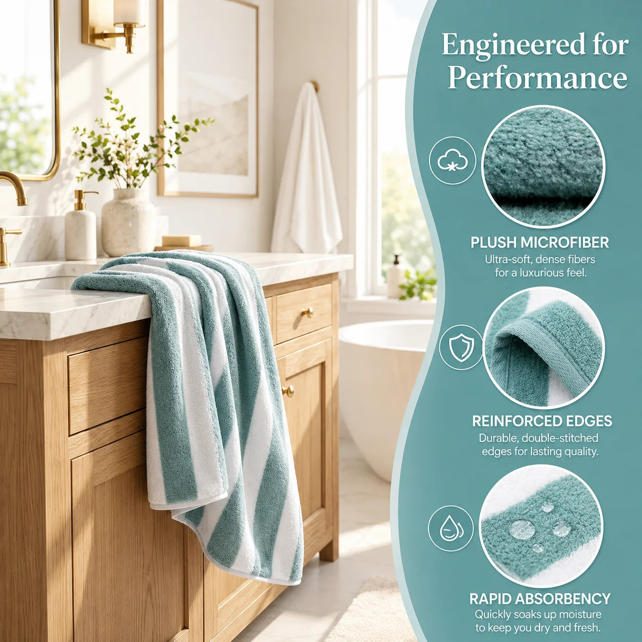 8 Piece Ultra Absorbent Microfiber Towel Set Two Tone Striped