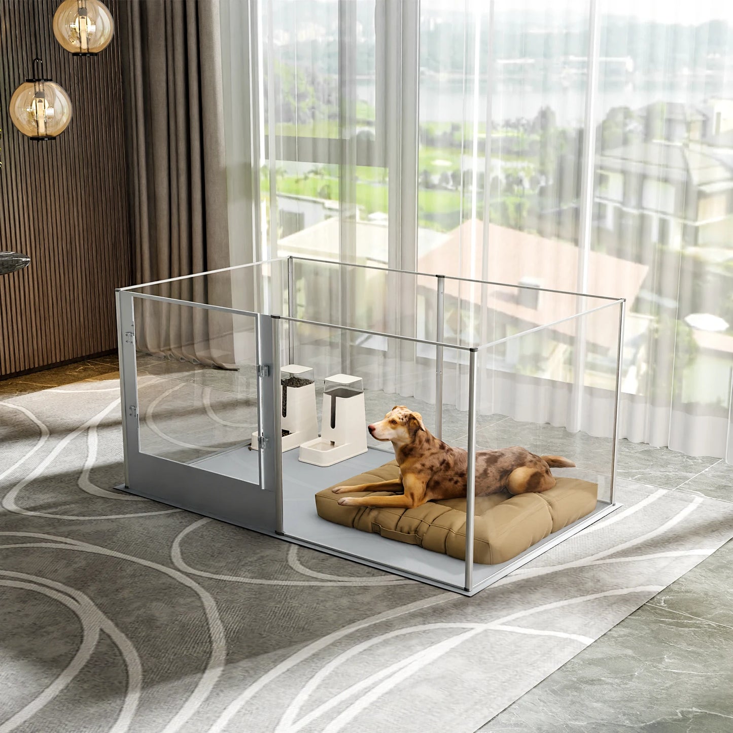 BINGOPAW Large Acrylic Dog Playpen Fence With Waterproof Mat