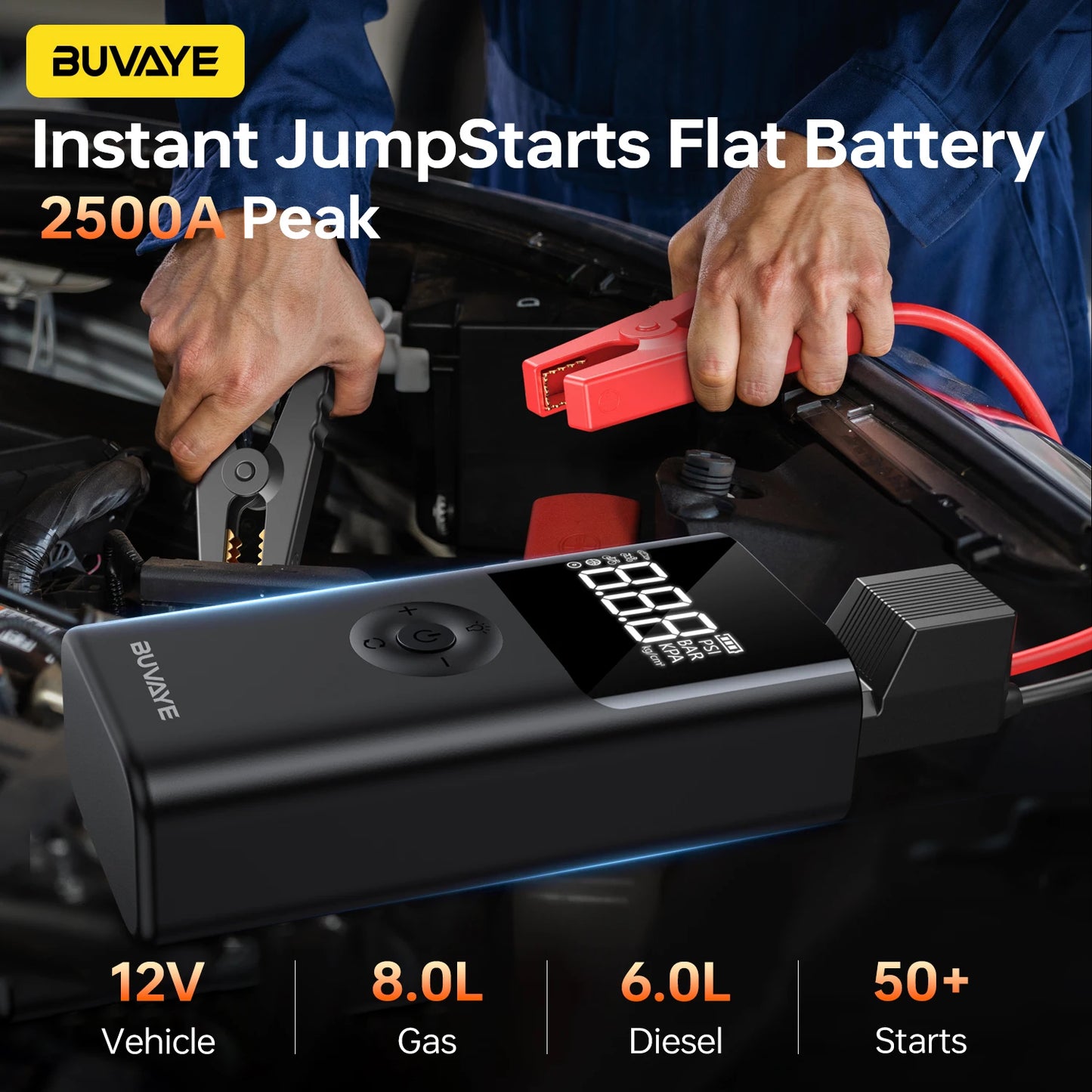 BUVAYE 12V Car Jump Starter With 150PSI Air Compressor