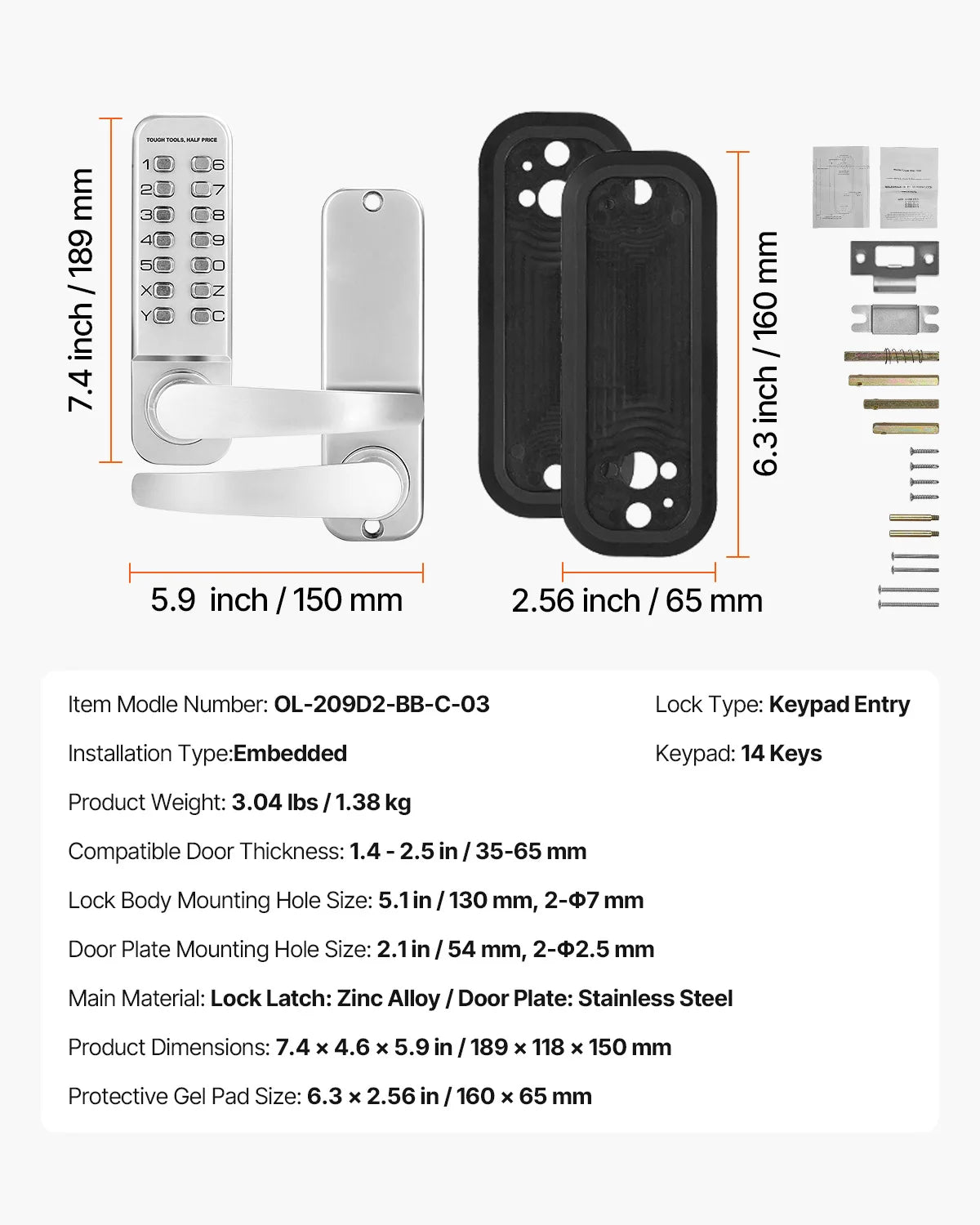 SucceBuy Mechanical Keyless Entry Door Lock 14Key Keypad