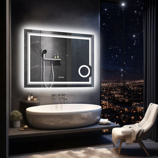 Wisfor LED Lighted Smart Bathroom Mirror 3X Magnifier Wall Mounted Anti Fog