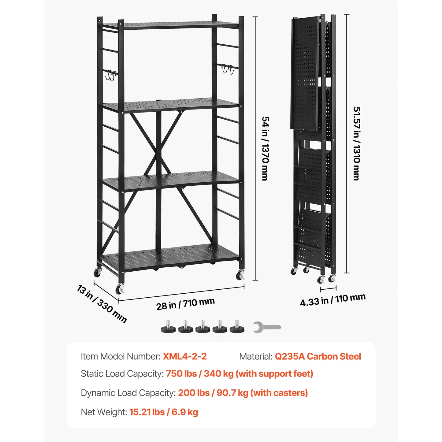 SucceBuy 6 Tier Foldable Storage Shelf With Wheels For Garage
