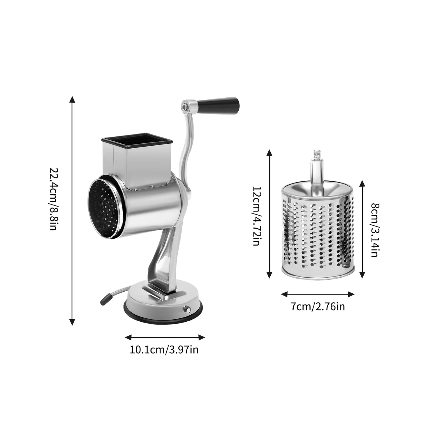Rotary Grater With 5 Stainless Steel Blades For Vegetables