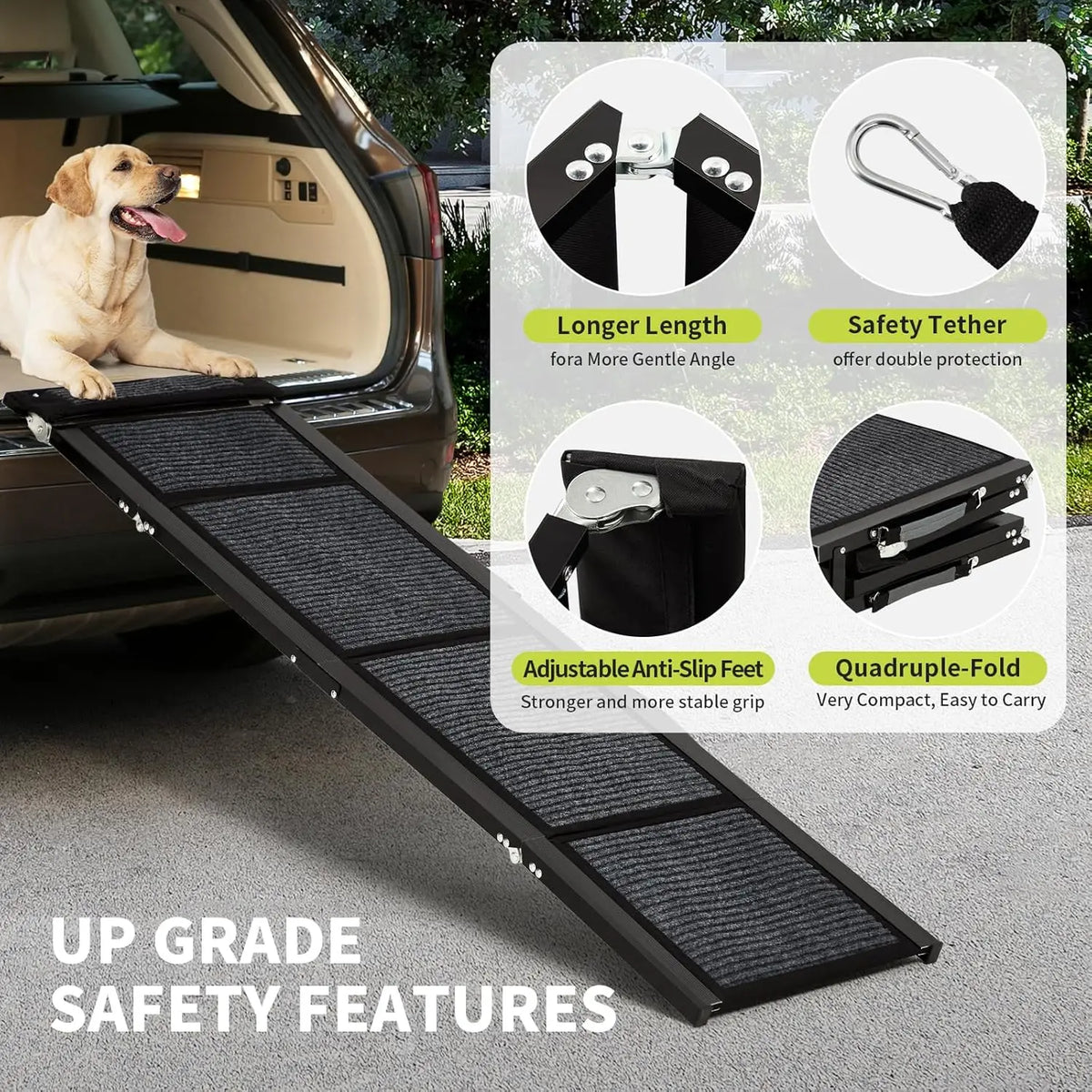 HiMiss Foldable Dog Car Ramp Non Slip Grip Large Breeds