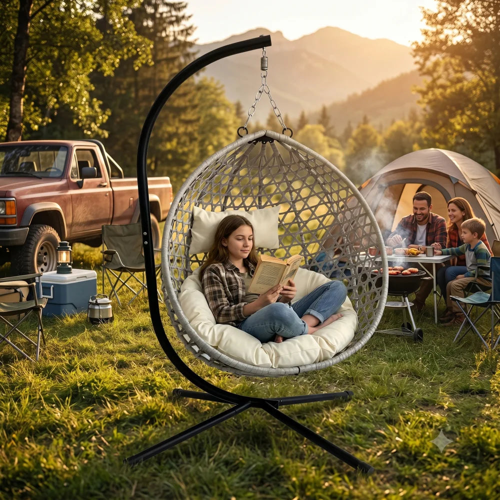 Foldable Hanging Egg Chair With Stand Outdoor Indoor Balcony