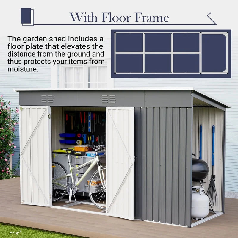 Lockable Metal Garden Shed With Floor Frame For Tools