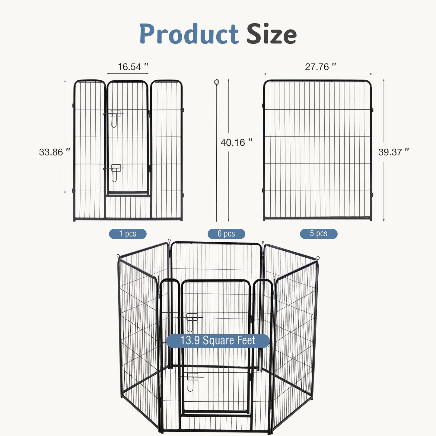 JHK Six Panel Metal Dog Playpen Pet Fence For Indoor Outdoor Use