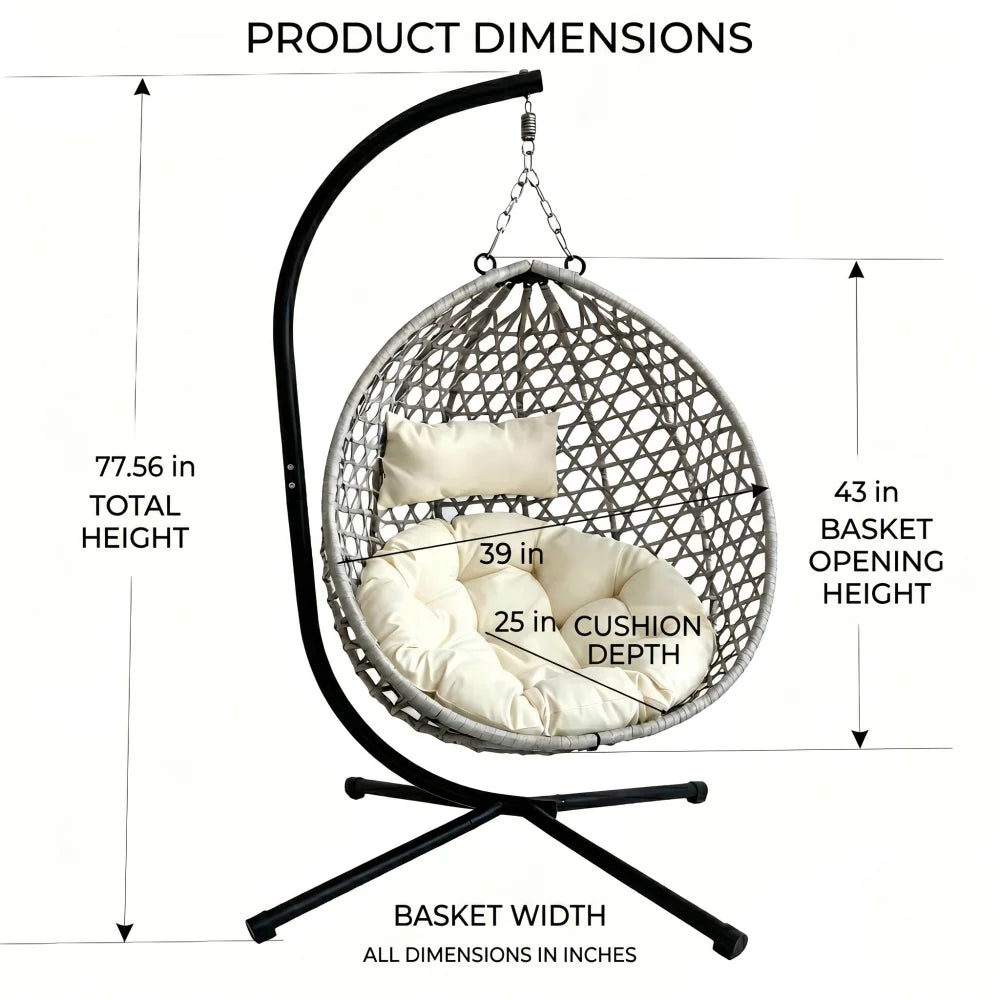 Foldable Hanging Egg Chair With Stand Outdoor Indoor Balcony