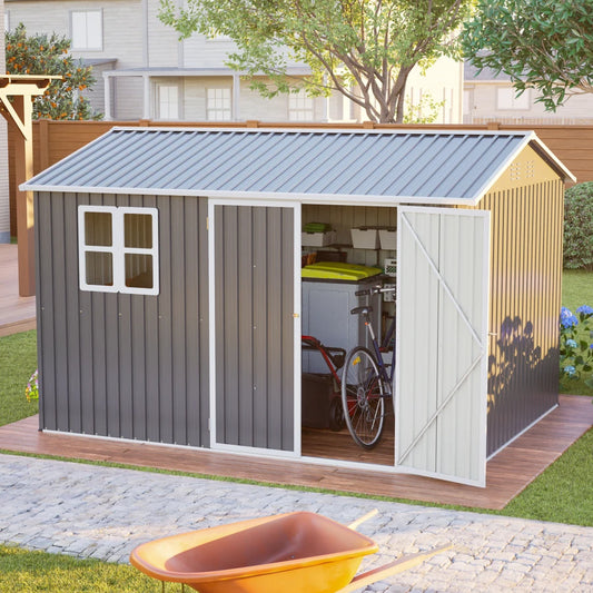 Oversized Steel Storage Shed With Window And Lockable Doors
