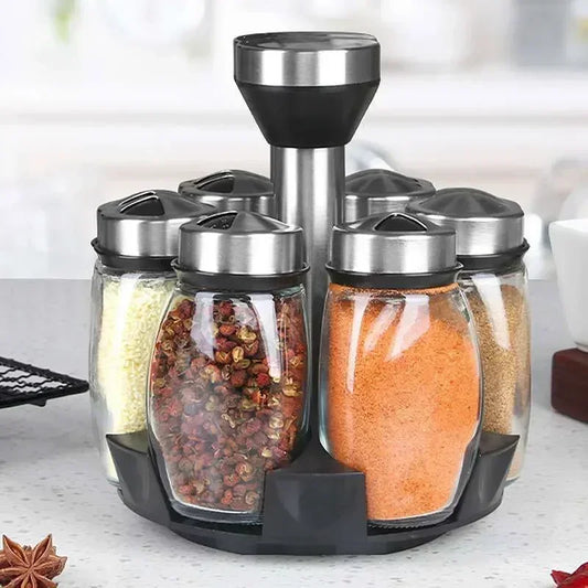 Glass Spice Jar Set With Rack For Seasoning And Storage